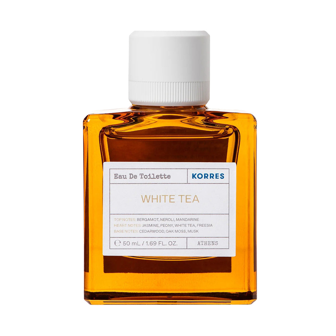 Korres White Tea Eau de Toilette bottle on a white background