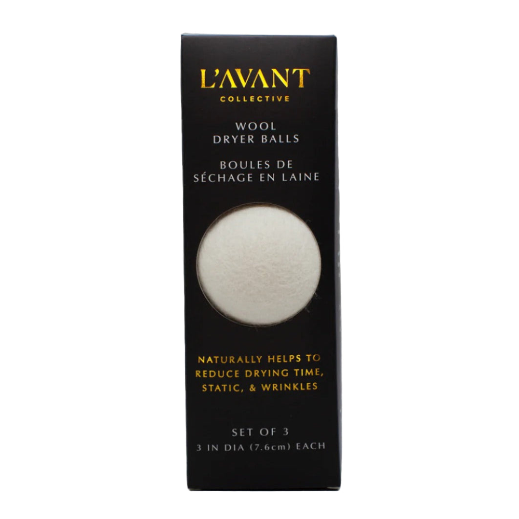 L'Avant Collective Wool Dryer Balls in box on a white background.
