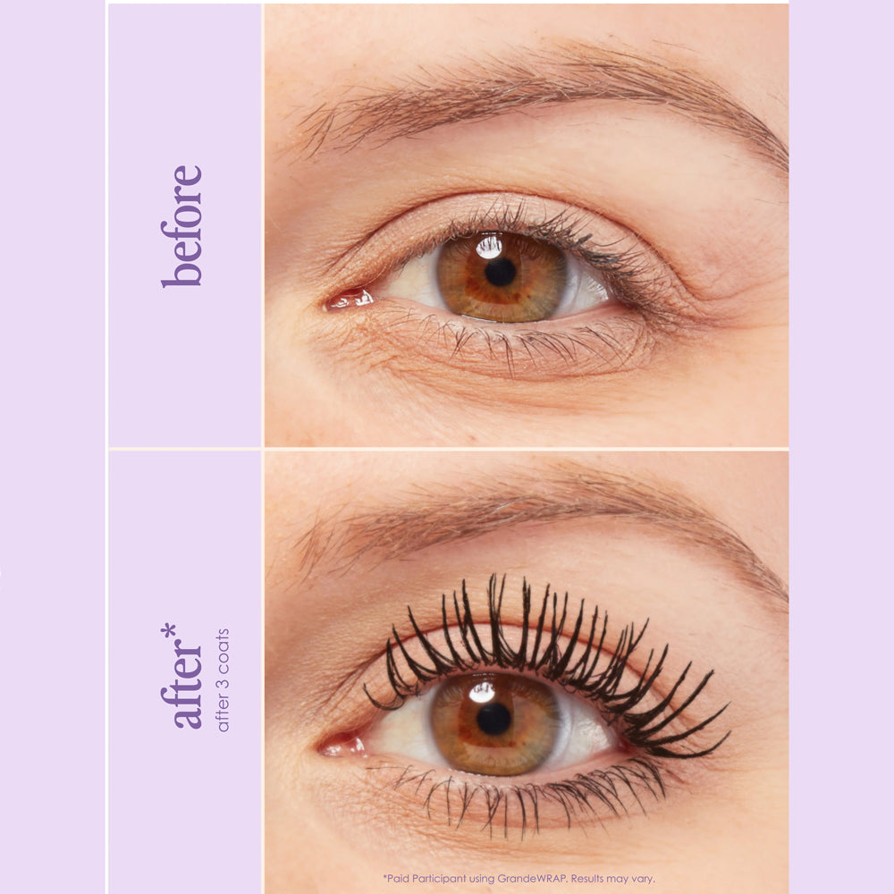 Before and after comparison of Mascara on a person's eye.