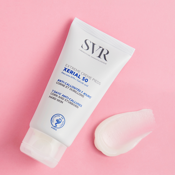 Tube of SVR Xerial cream on a pink background