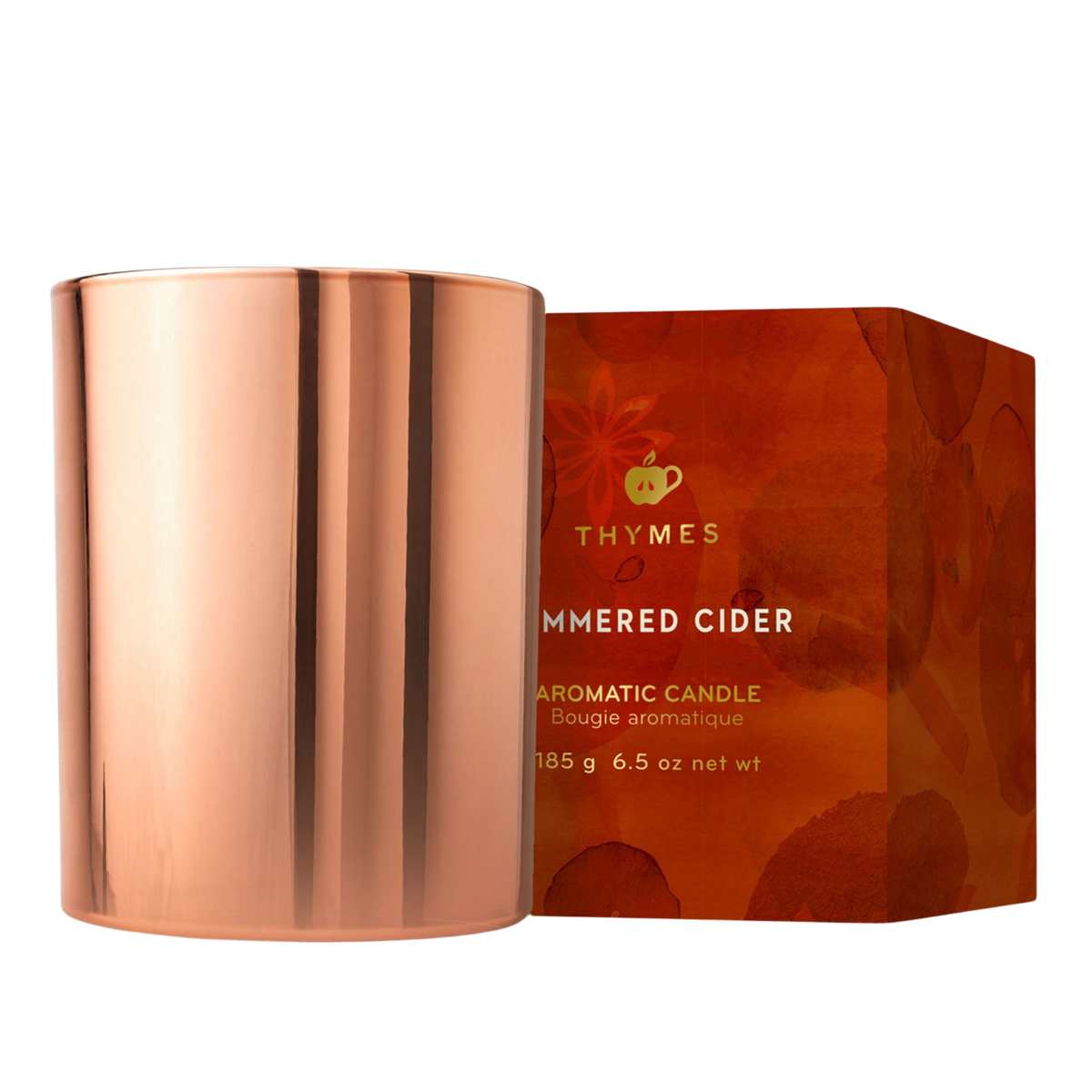 Copper candle with Thymes branded packaging on a white background