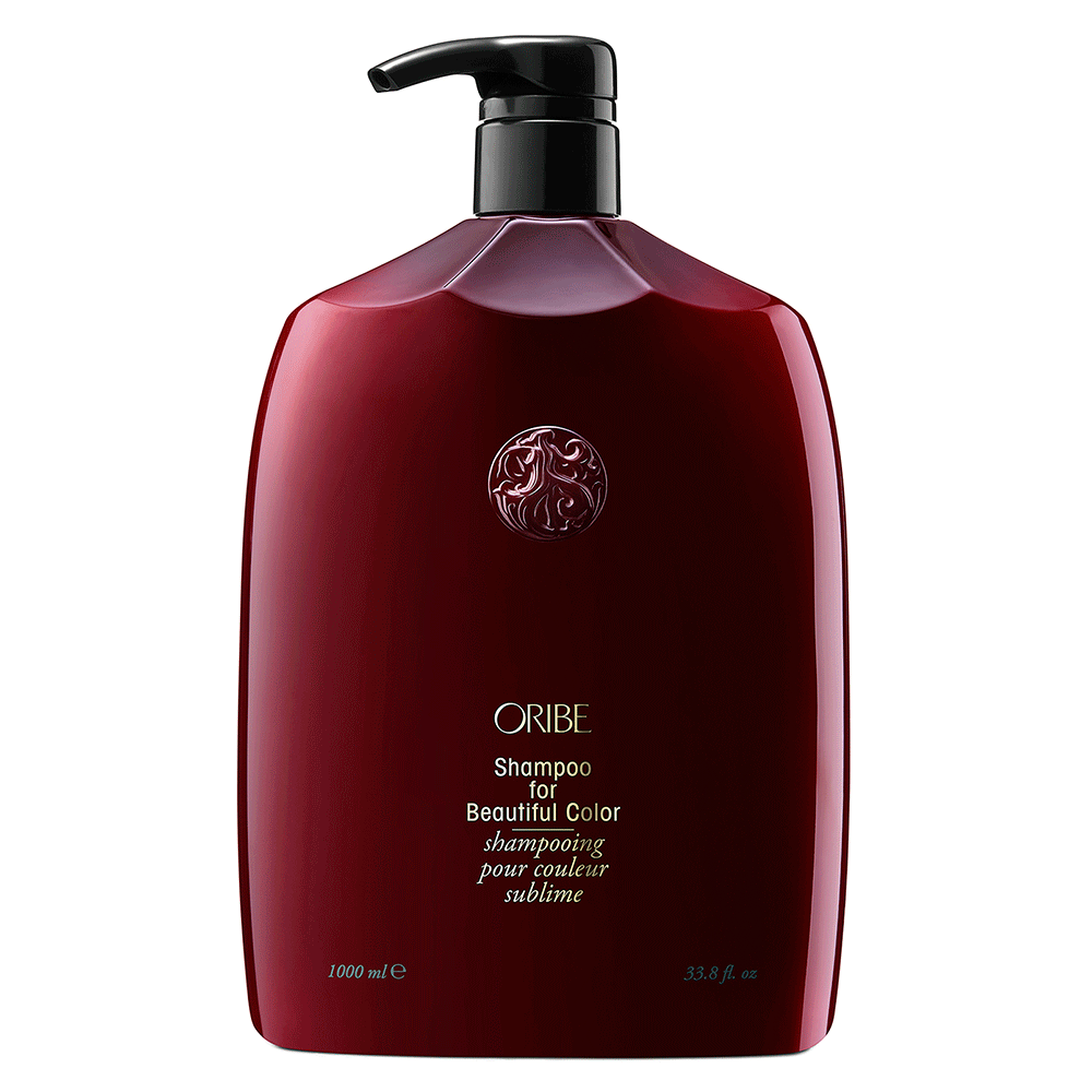 Beautiful color shampoo liter size on white background.