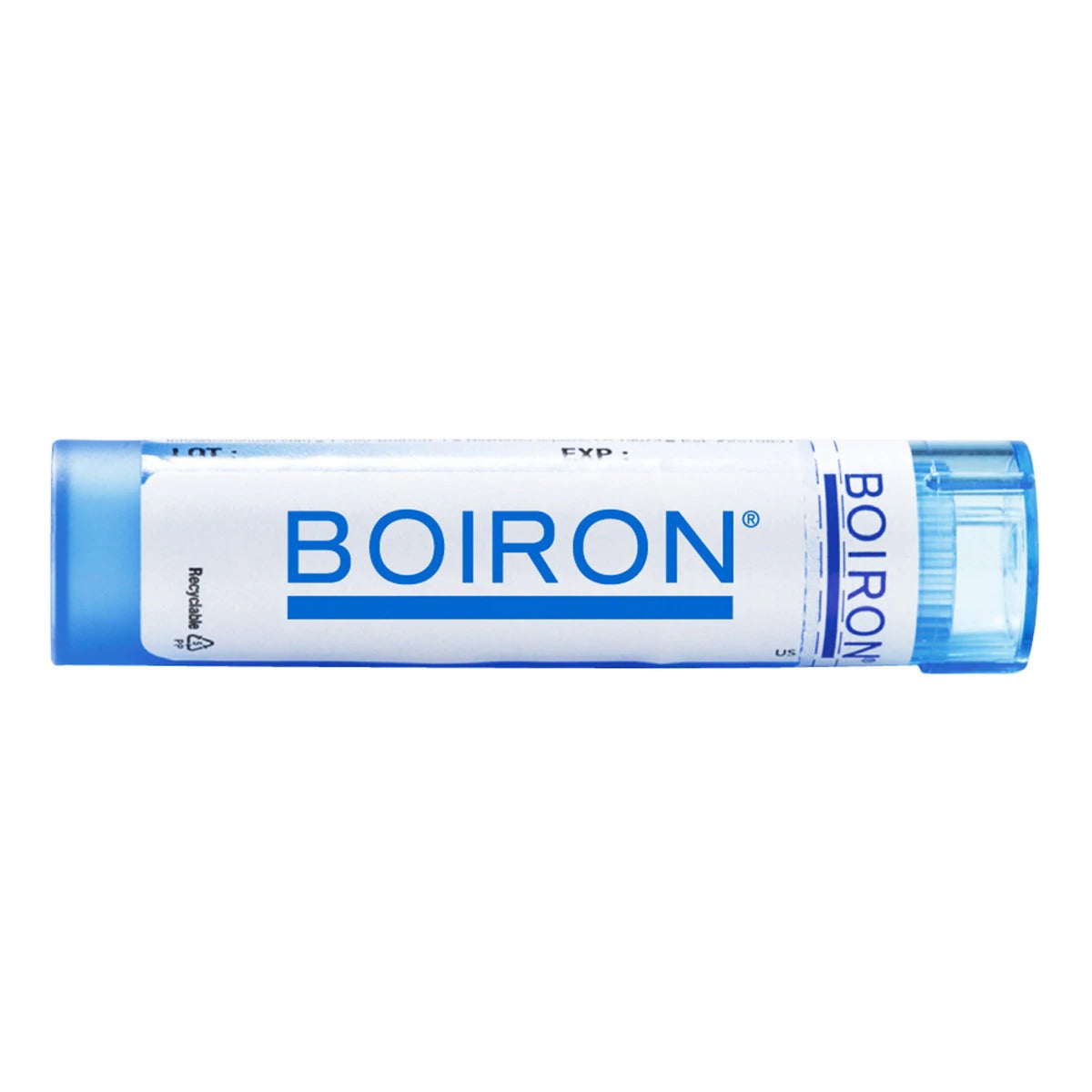 A blue medication tube with a white label that reads 'BOIRON'