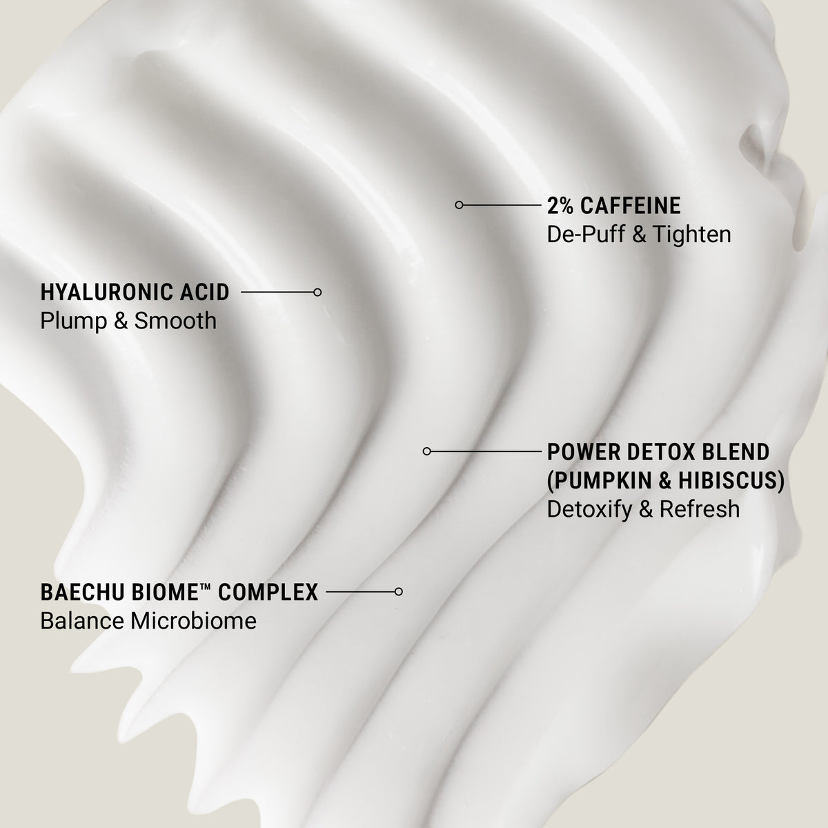 Silky fabric with text highlighting skincare ingredients and their benefits