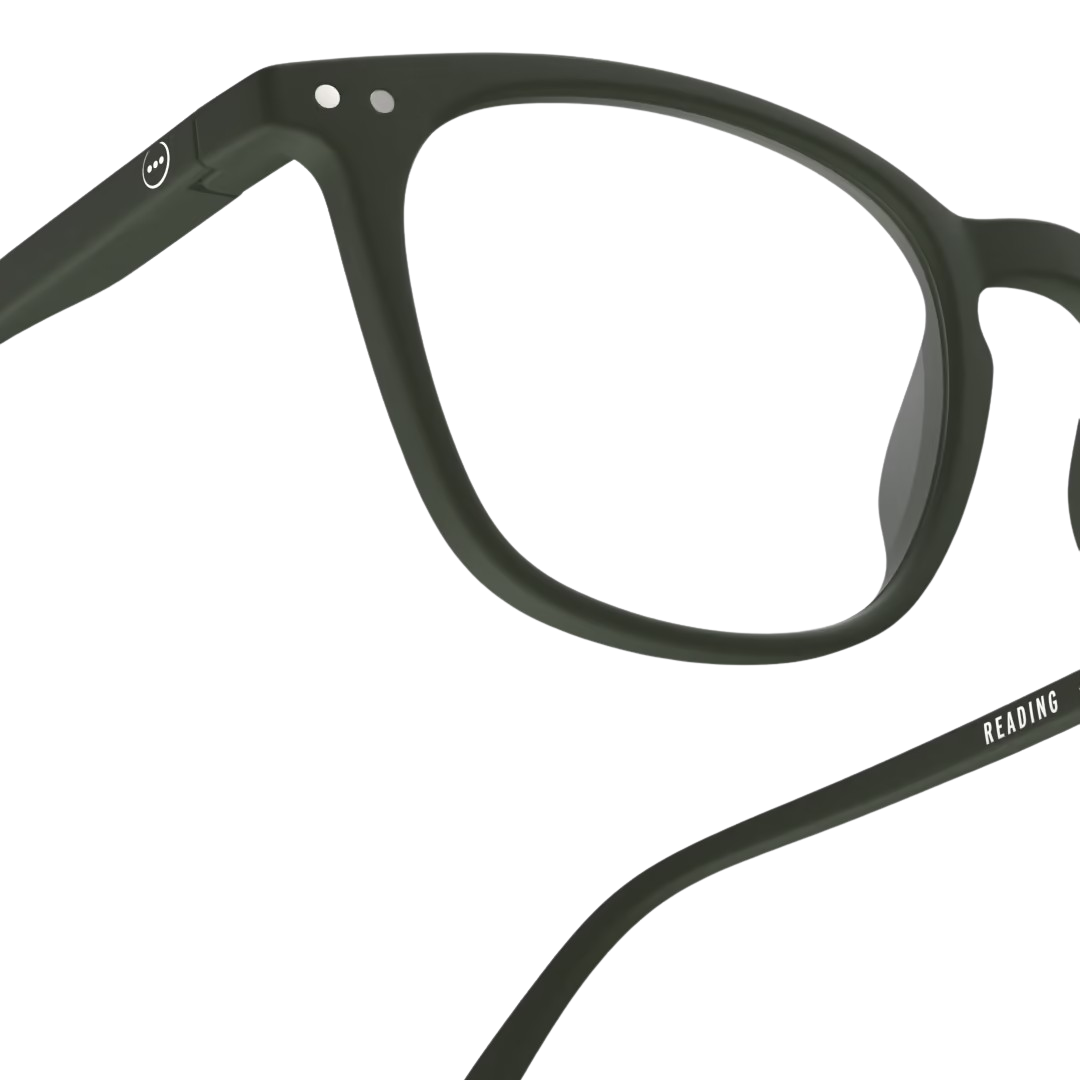 kaki green eyeglasses on a white background