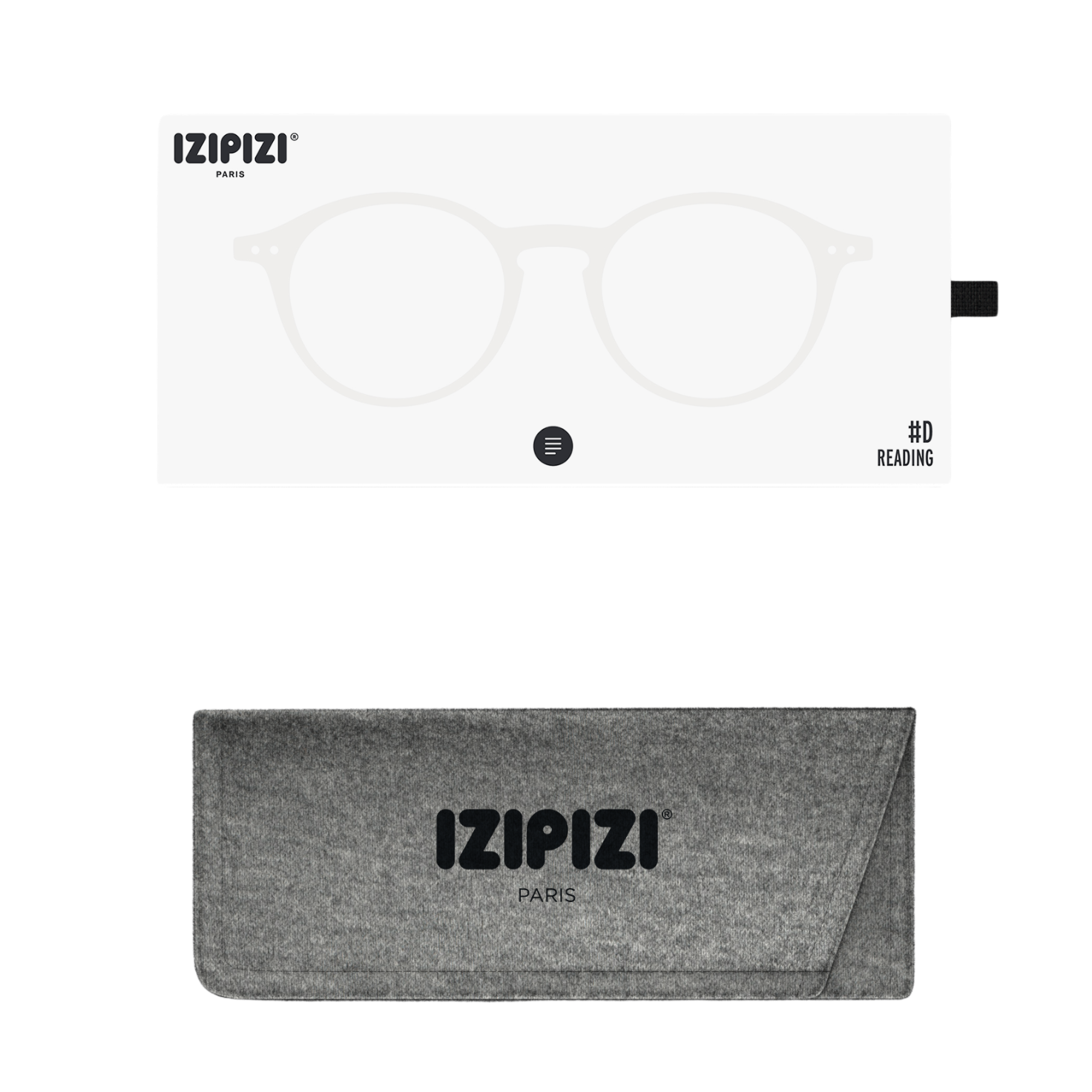 Gray pouch with 'IZIPIZI' branding on a white background