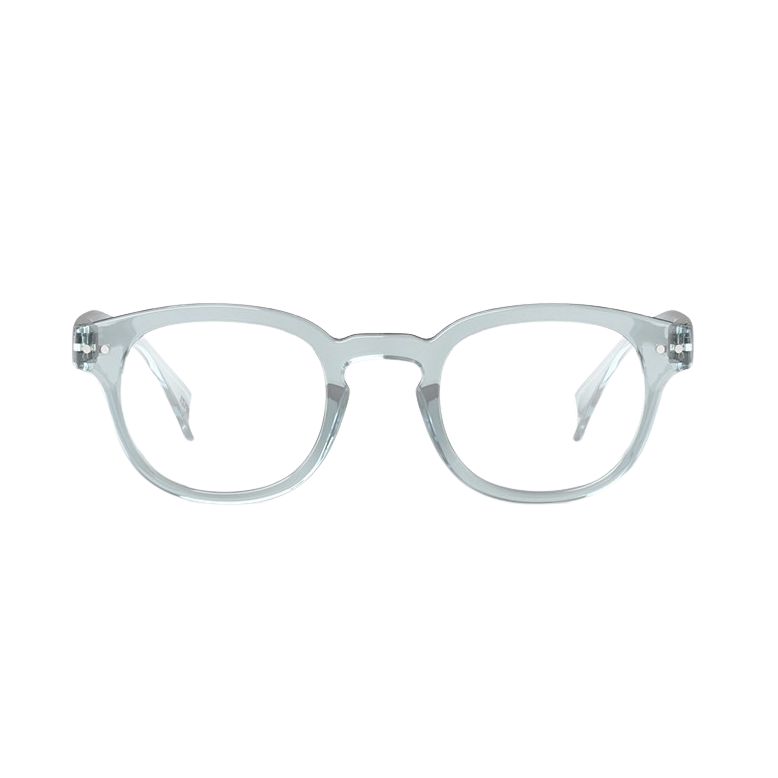 "Frozen Blue" eyeglasses on a white background