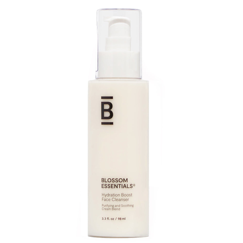 Bottle of Blossom Essentials Hydration Boost Face Cleanser on a white background