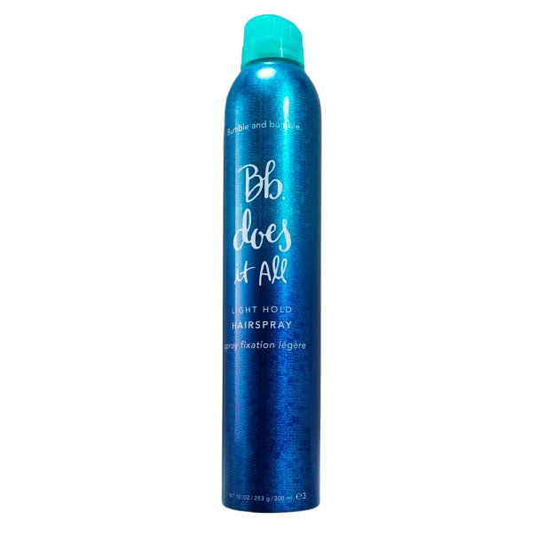 Blue hairspray can with turquoise cap on a white background