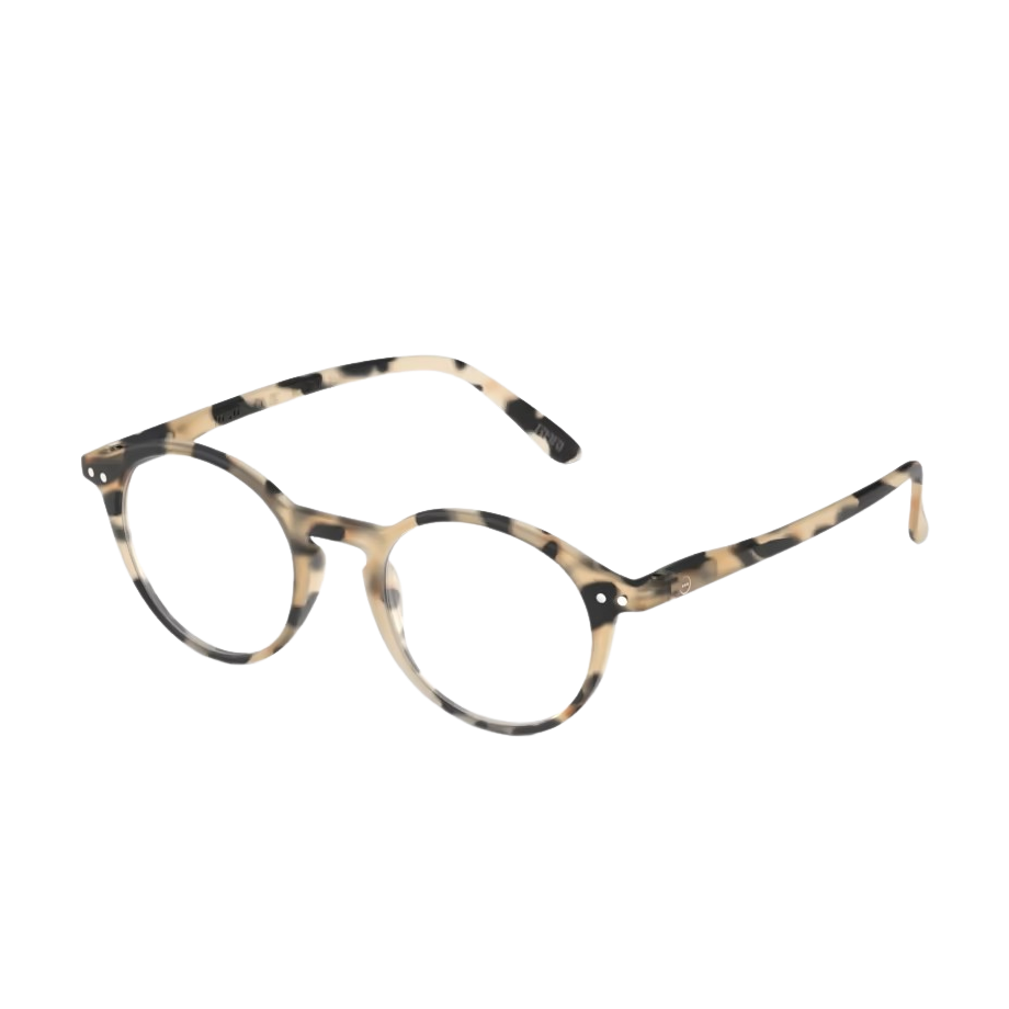 Round eyeglasses with a light  tortoiseshell pattern on a white background