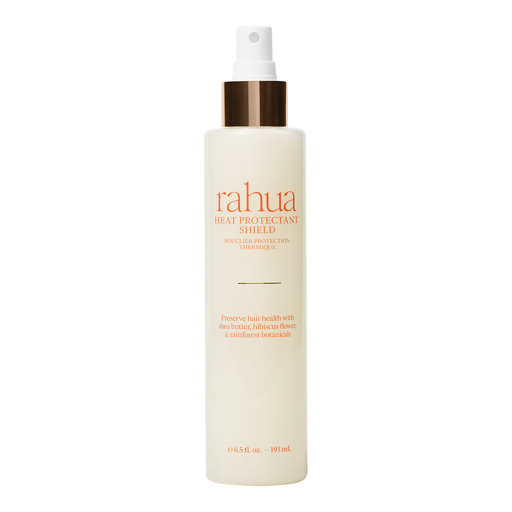 Rahua heat protectant spray bottle on a white background