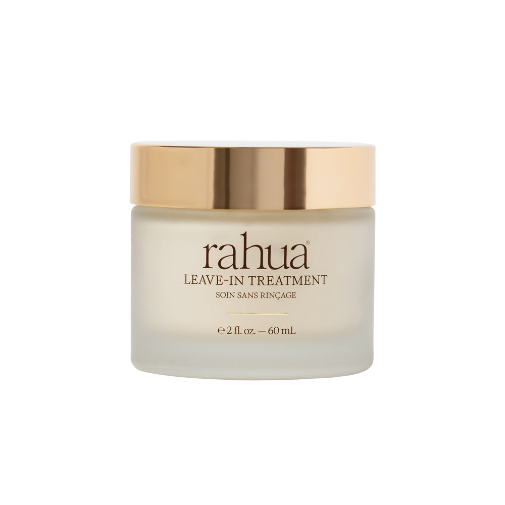 Rahua leave-in treatment jar with gold lid on a white background