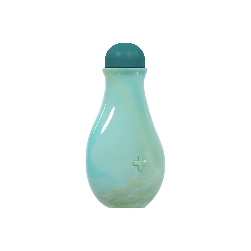 Turquoise bottle with a cap on a white background