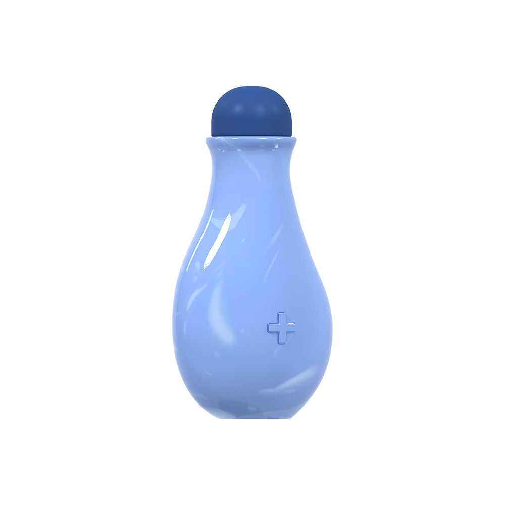 Blue bottle with a dark blue cap on a white background