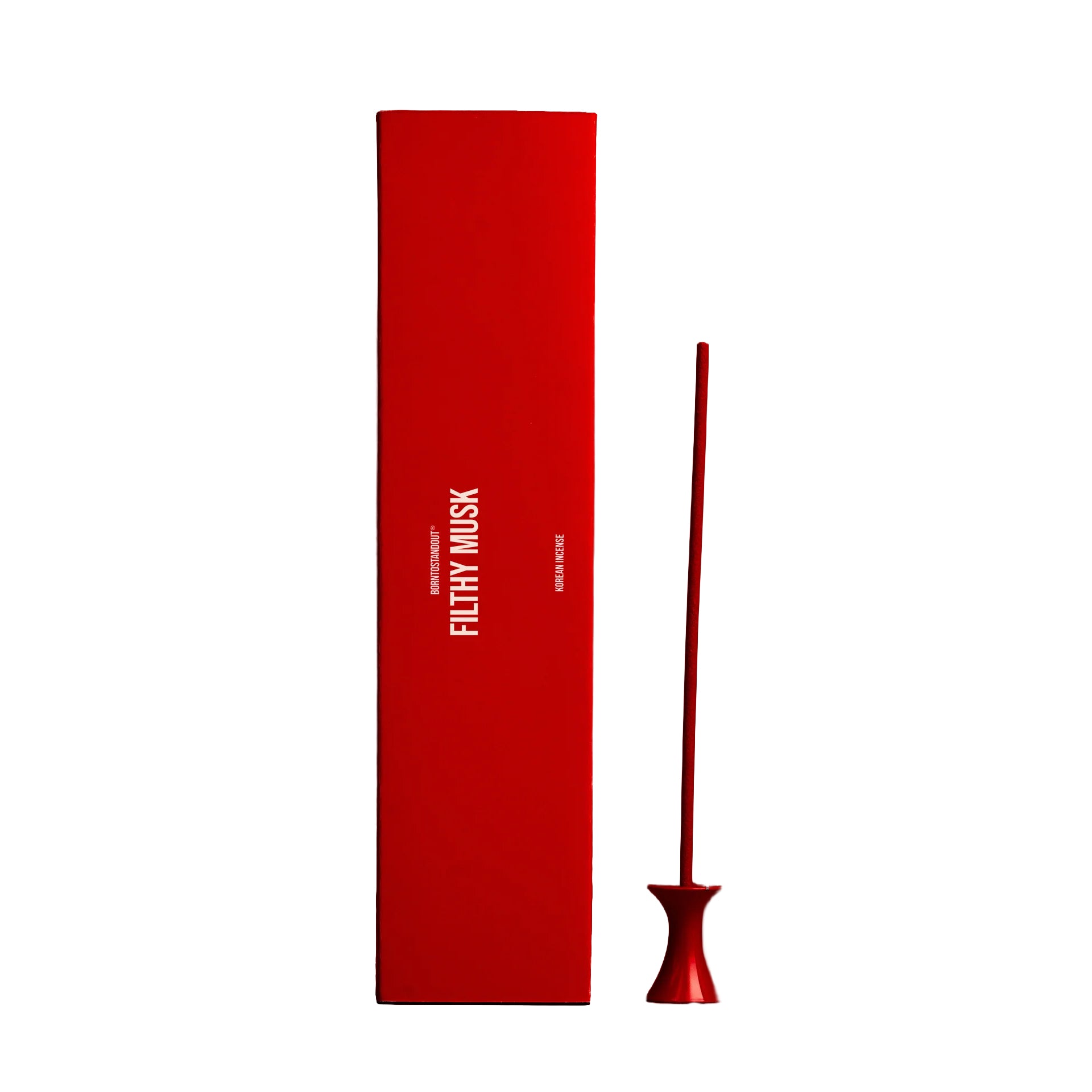 Filthy Musk Incense box on a white background with a single incense stick on the side.