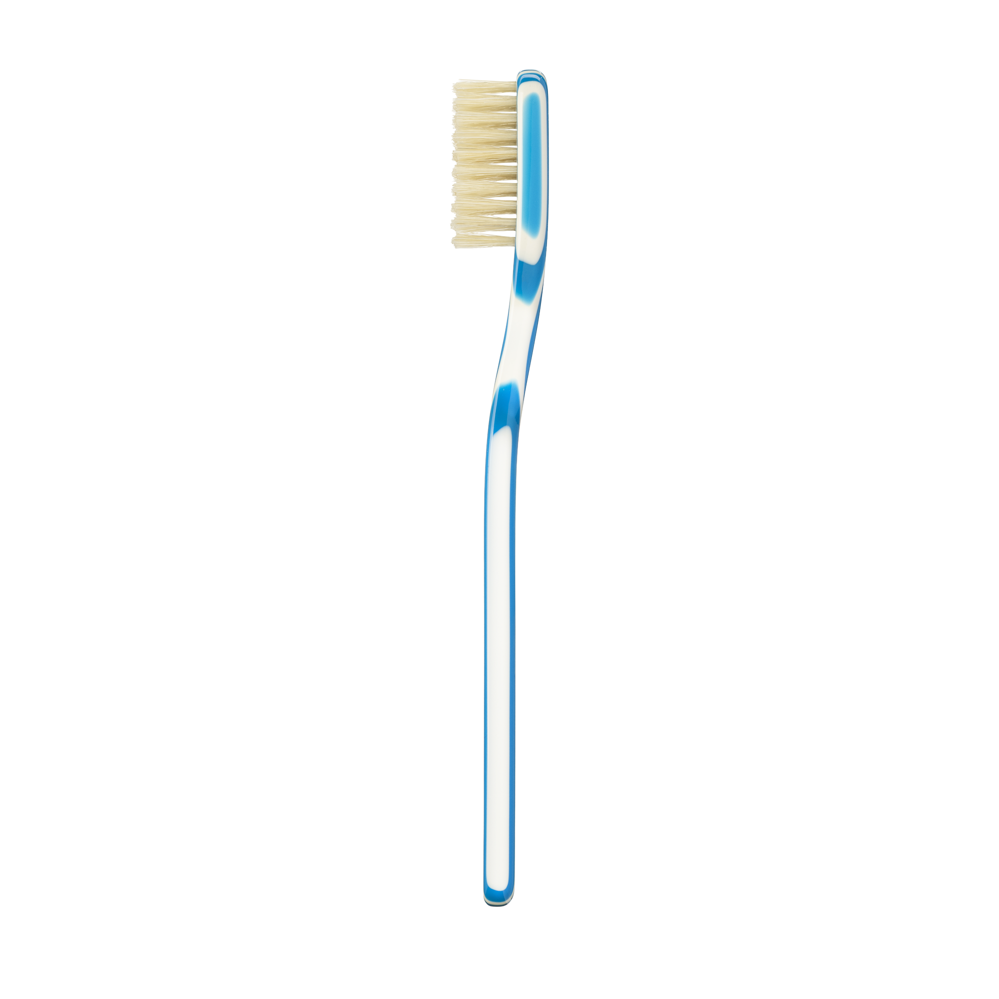 Blue toothbrush with a white handle on a white background