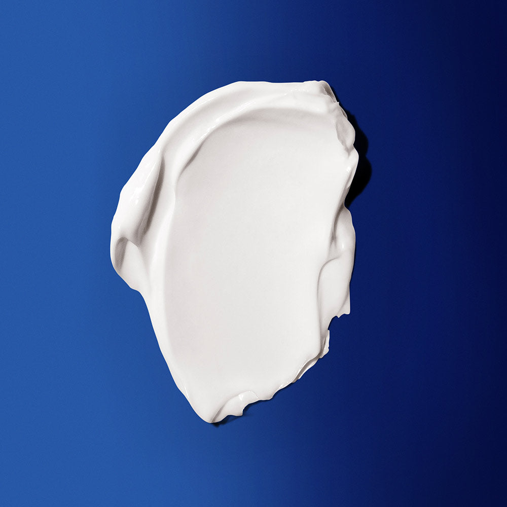 White product swatch on a blue background