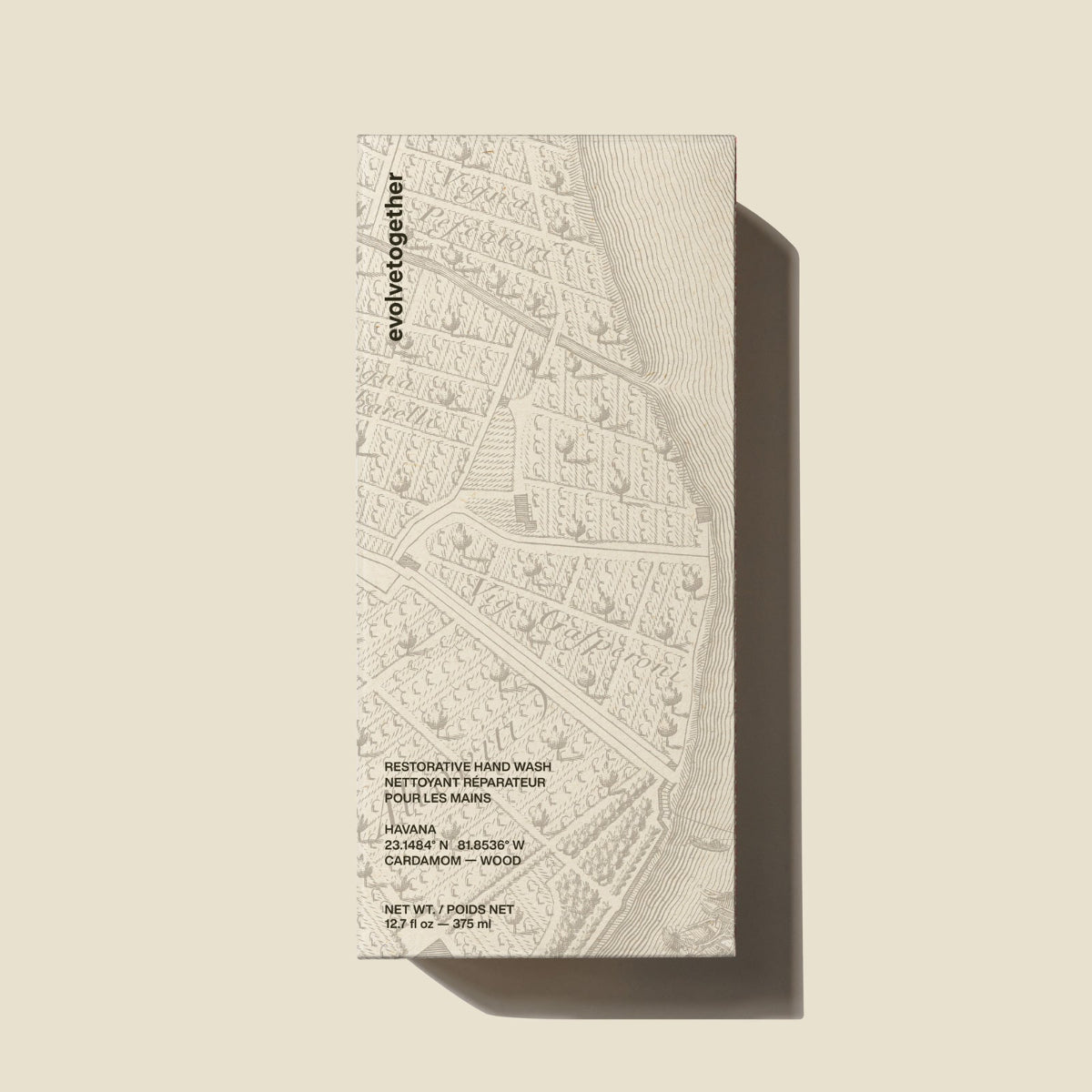Product packaging with a textured design on a beige background