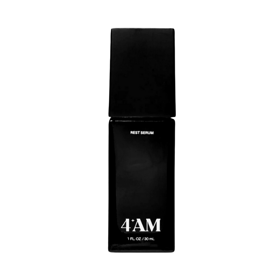 Black bottle labeled '4AM' on a white background
