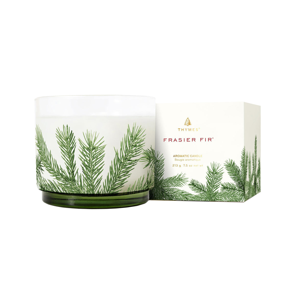Frasier Fir candle with packaging on a white background
