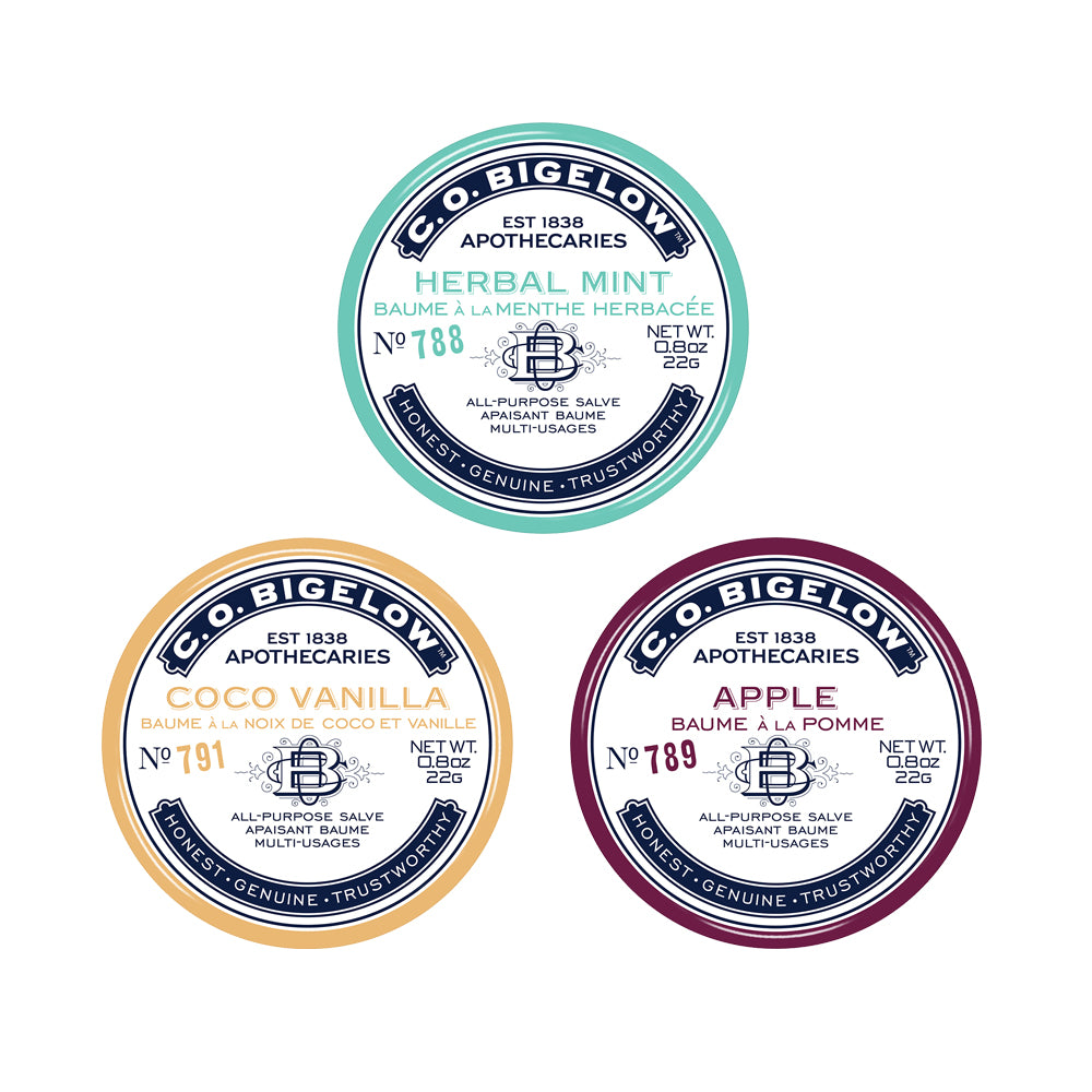 Assorted Salve Tin Trio (Coco Vanilla, Apple, Herbal Mint) – C.O.