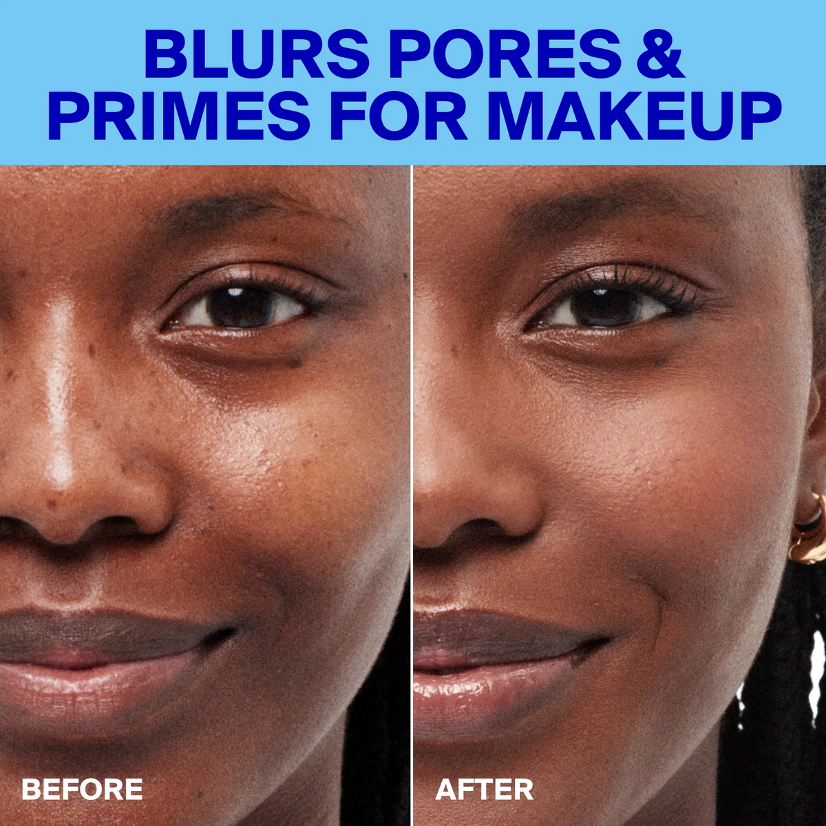 Before and after images showing results of using Supergoop! Unseen Sunscreen SPF 50