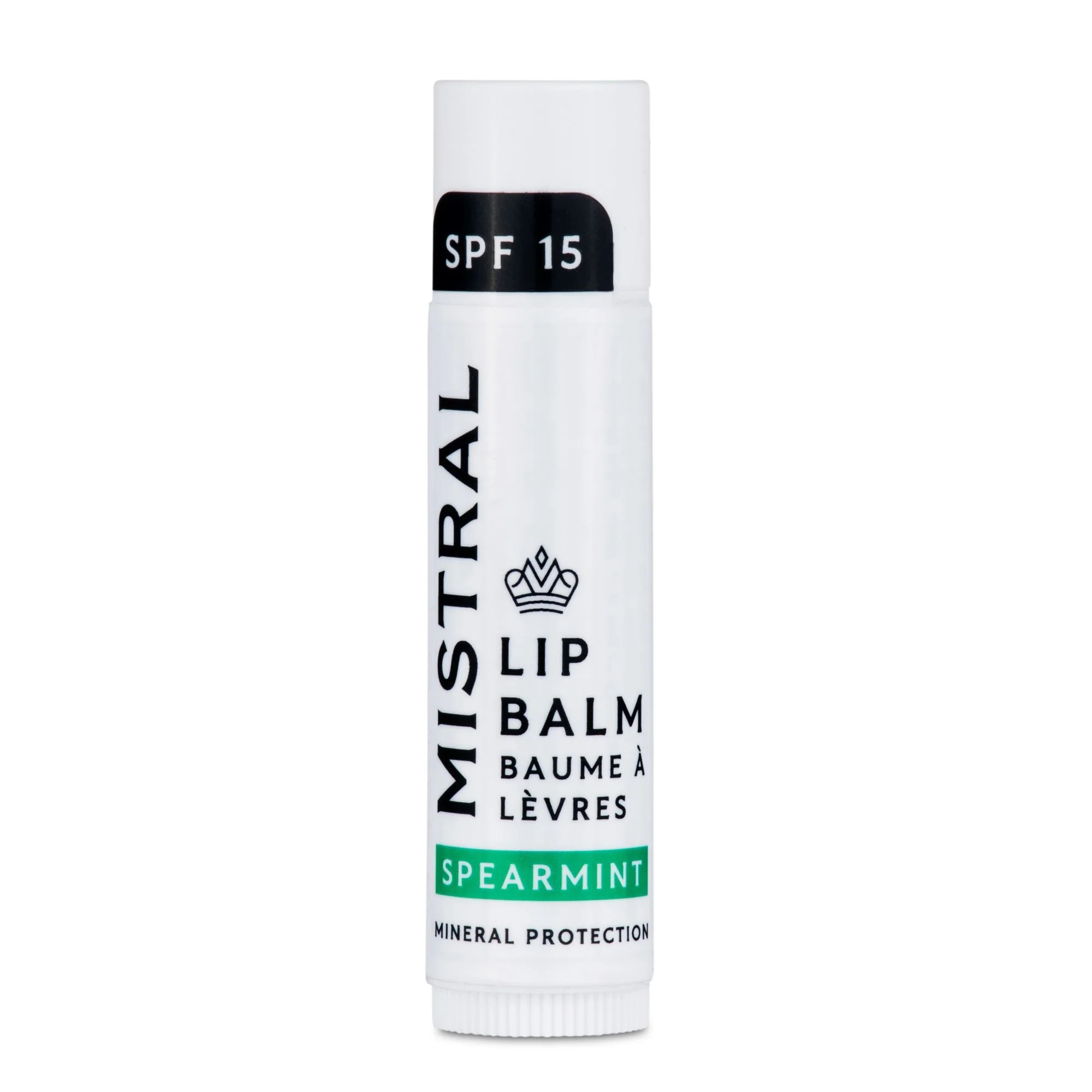 Mistral lip balm with SPF 15 on a white background